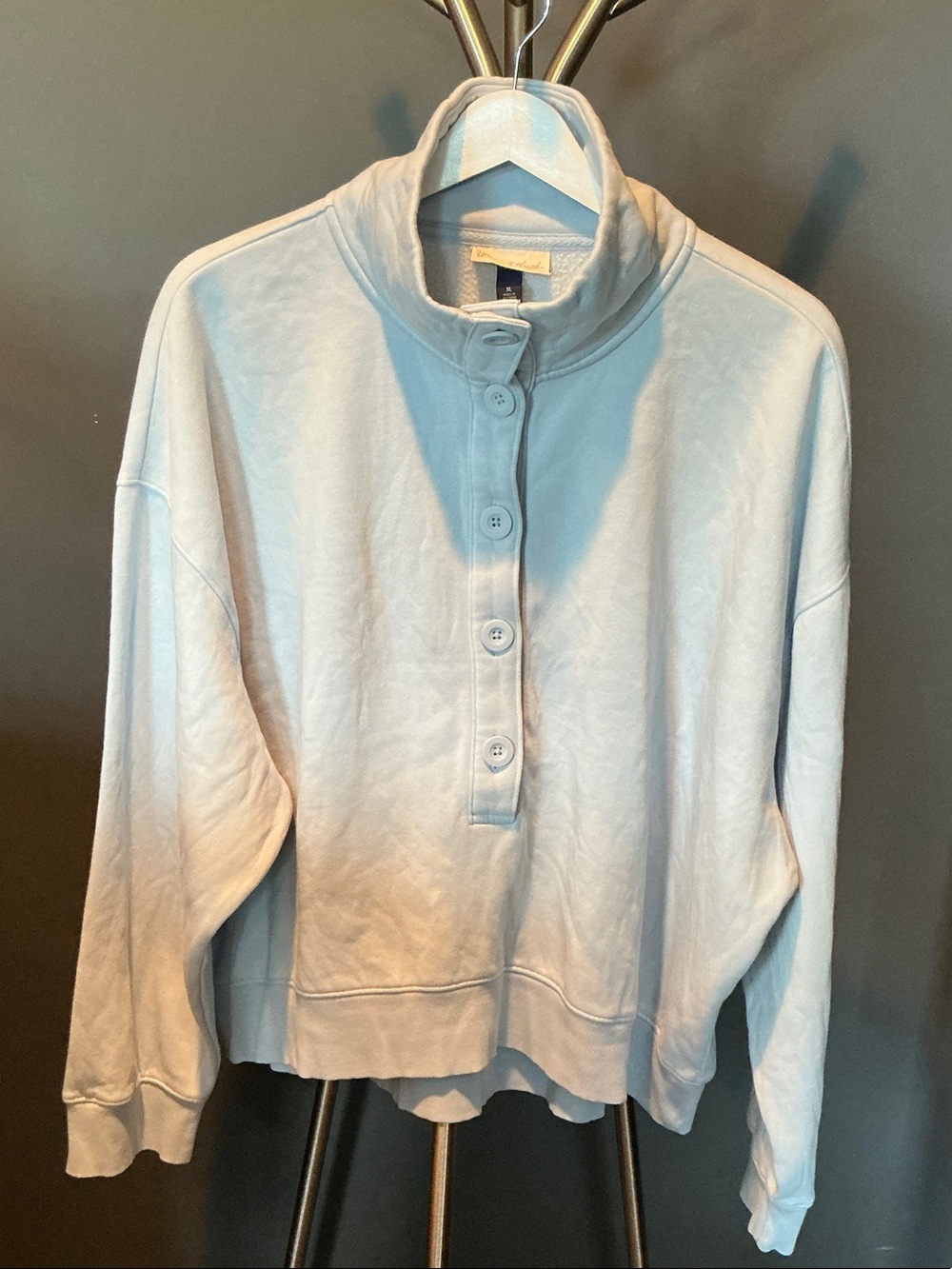 Light Blue Button-Up Funnel Neck Sweatshirt